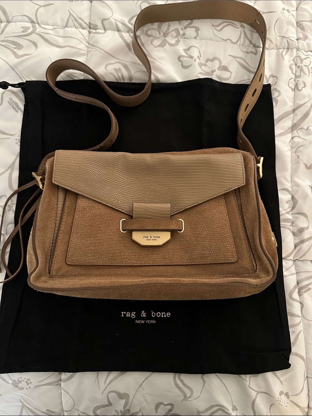 rag & bone Tan Suede and Leather Flap Crossbody Bag